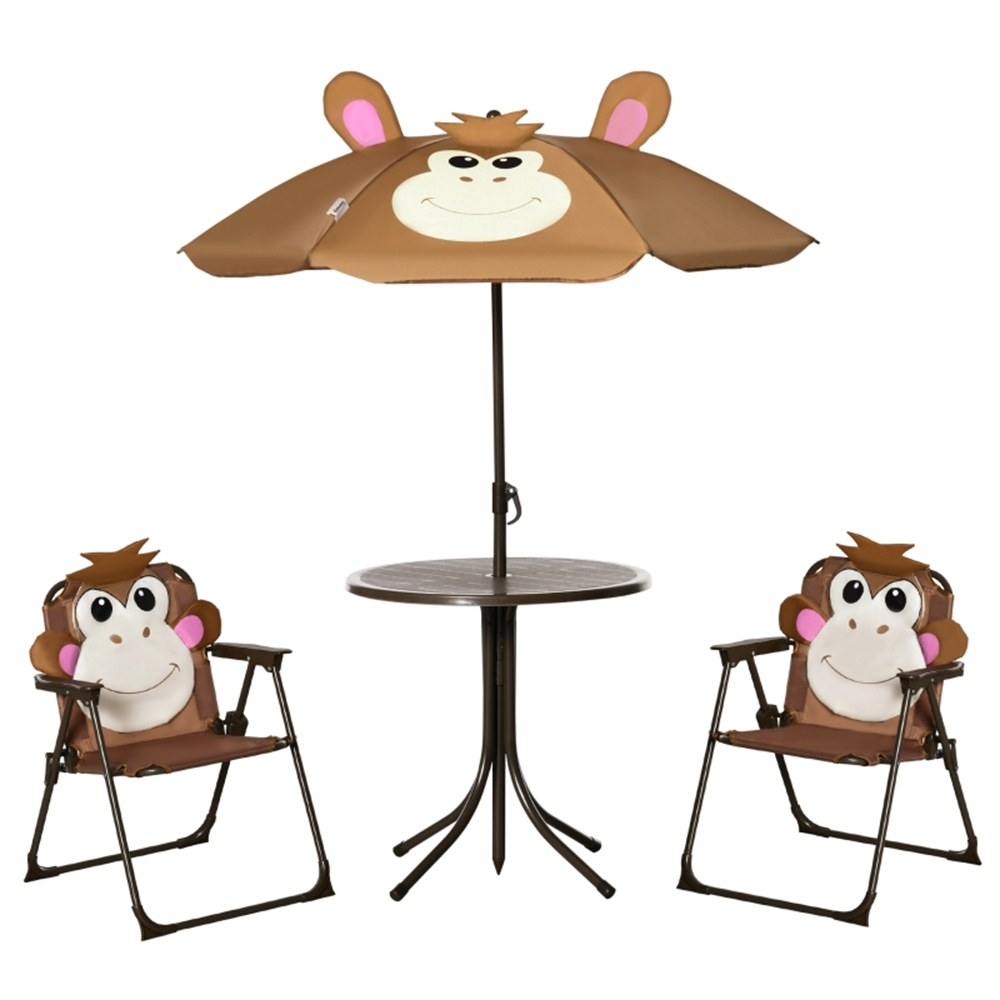Kids Outdoor Table And Chairs With Umbrella - Cute Monkey Kids Patio Table Chair