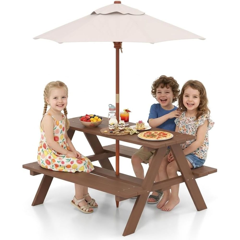 Kids Outdoor Table And Chairs With Umbrella - Kids Picnic Table, ir Wood Kids
