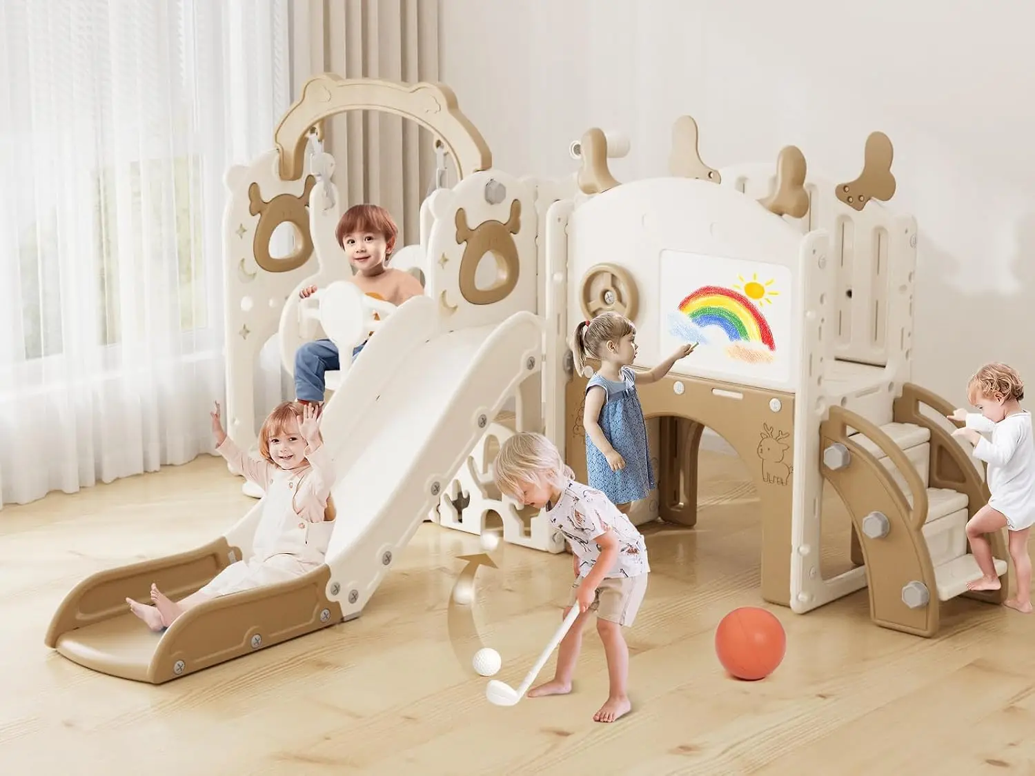 Kids Outdoor Swing - 13-in-1 Toddler Slide and Swing Set,