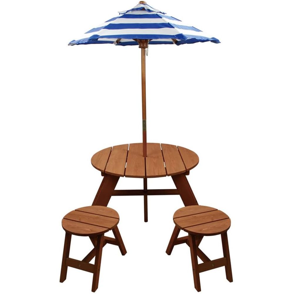 Kids Outdoor Table And Chairs With Umbrella - Sturdy Round Wooden Table Set with