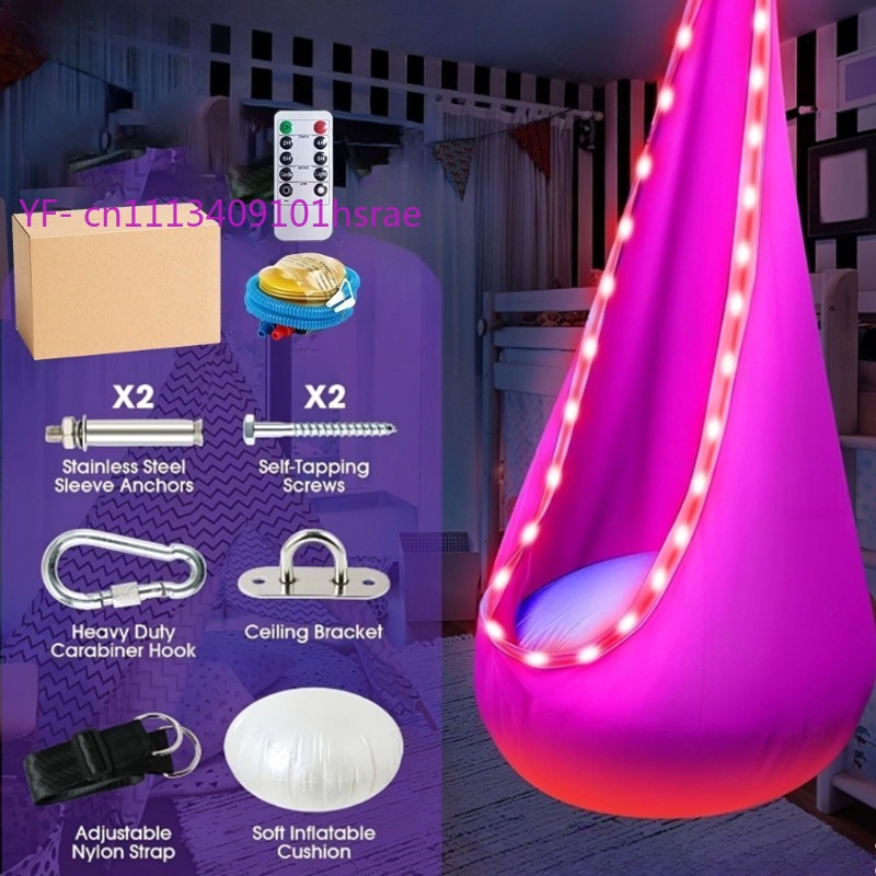 Kids Outdoor Swing Chair - Glowing LED Inflatable Hammock Portable Plush