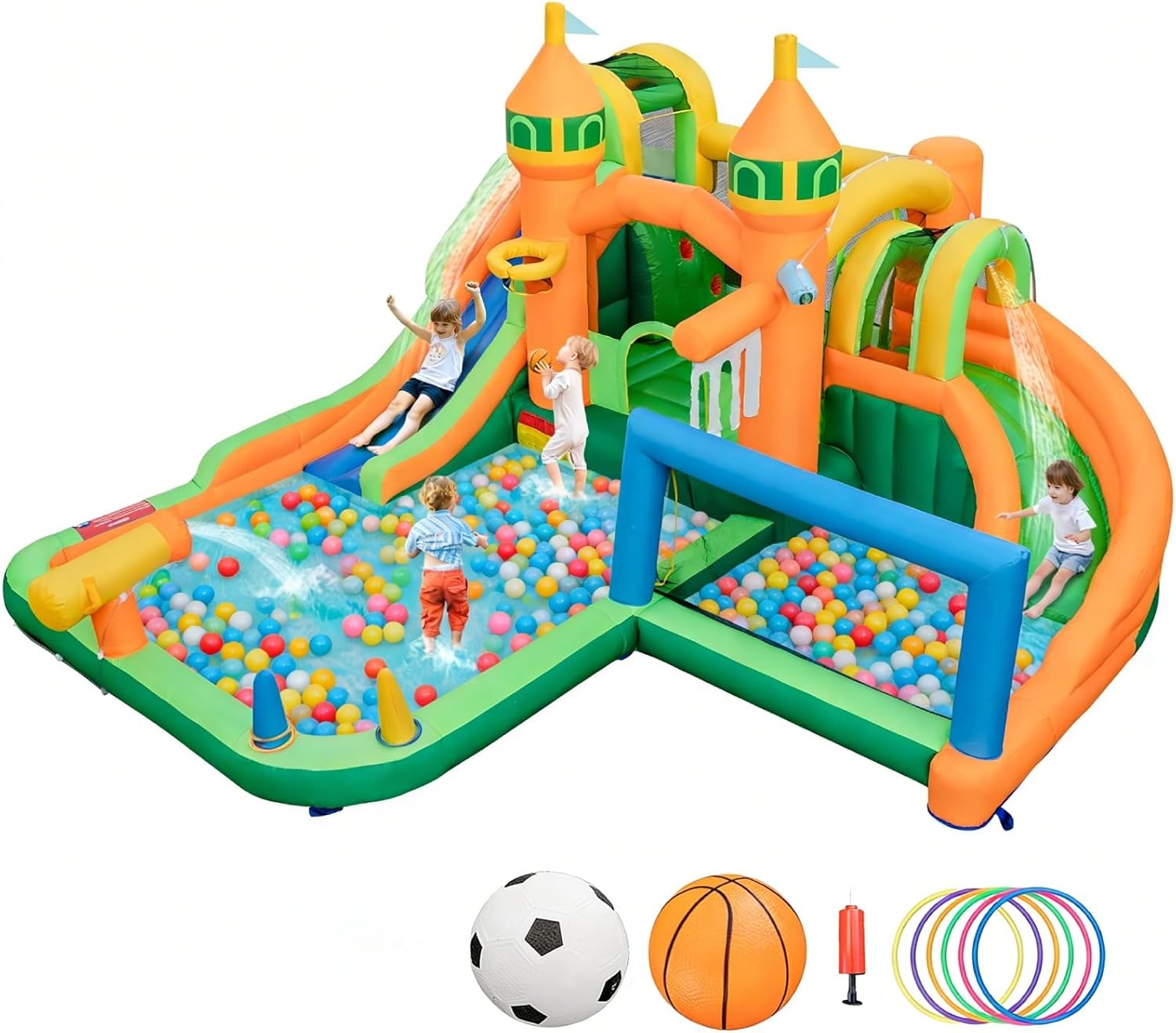 Kids Outdoor Jump House - 9-in-1 Inflatable Water Park Bounce House