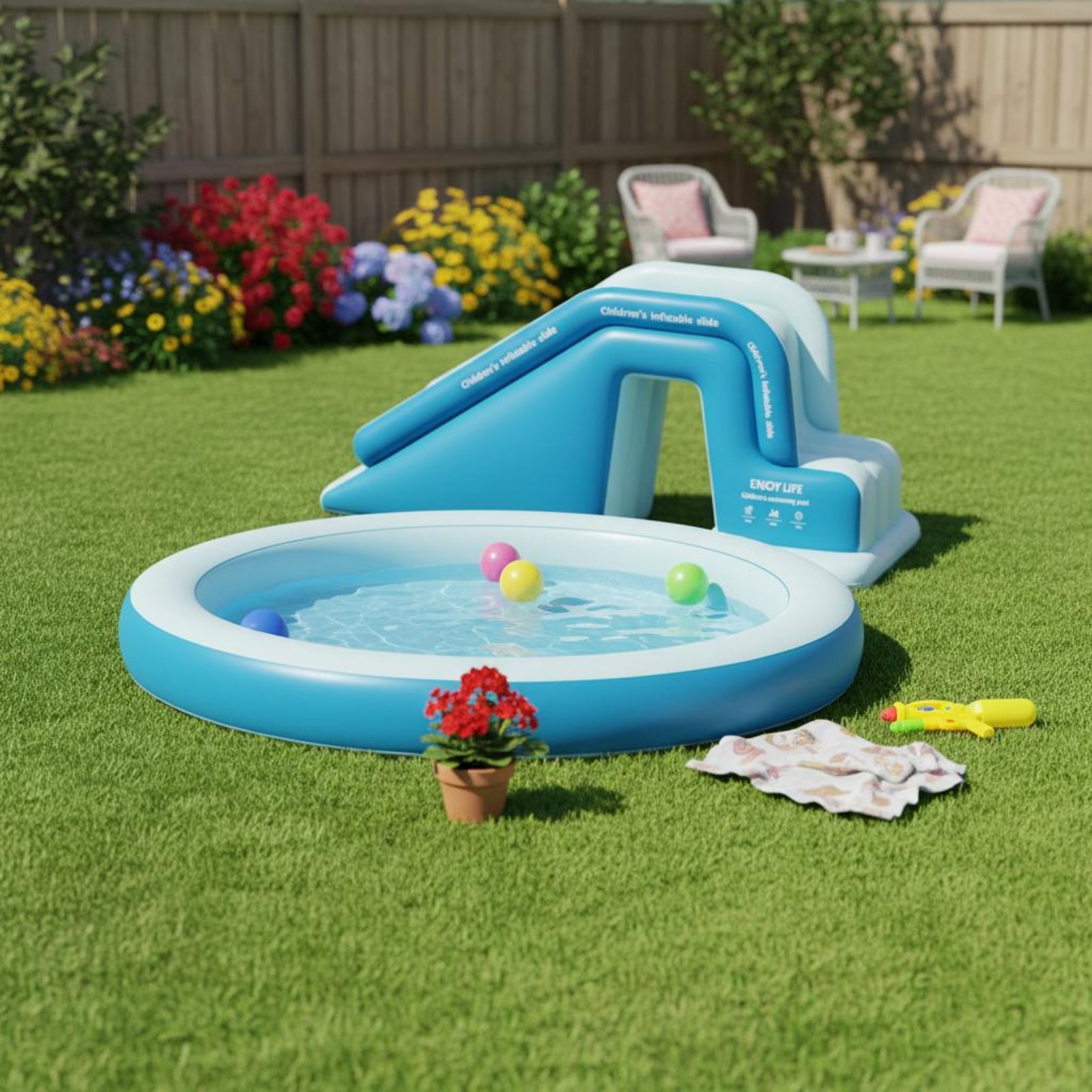 Inflatable Pool Slide Foldable - Kids Outdoor Water Toys recension och pris