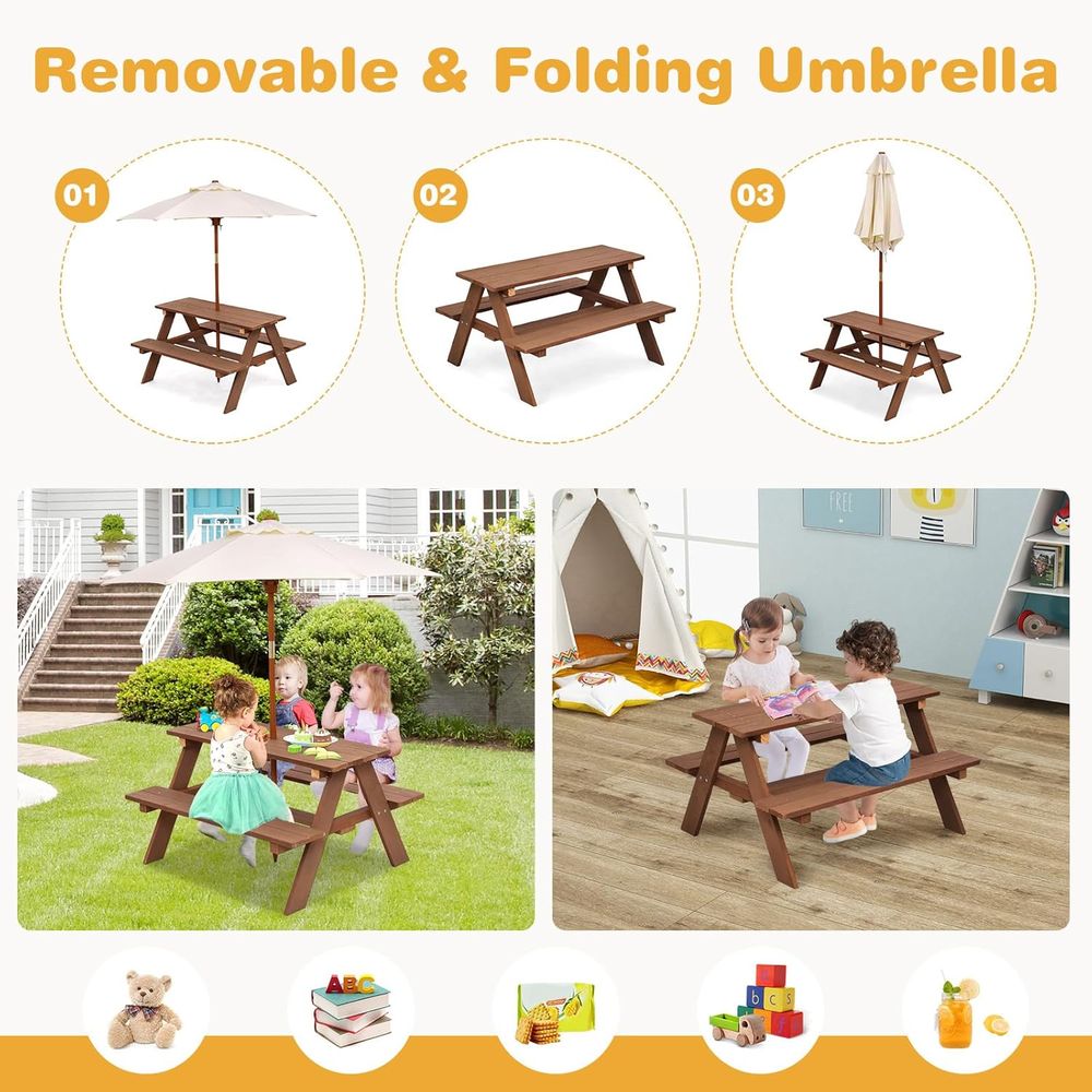Kids Picnic Table, ir Wood Kid - Kids Outdoor Table And Chairs With Umbrella recension och pris