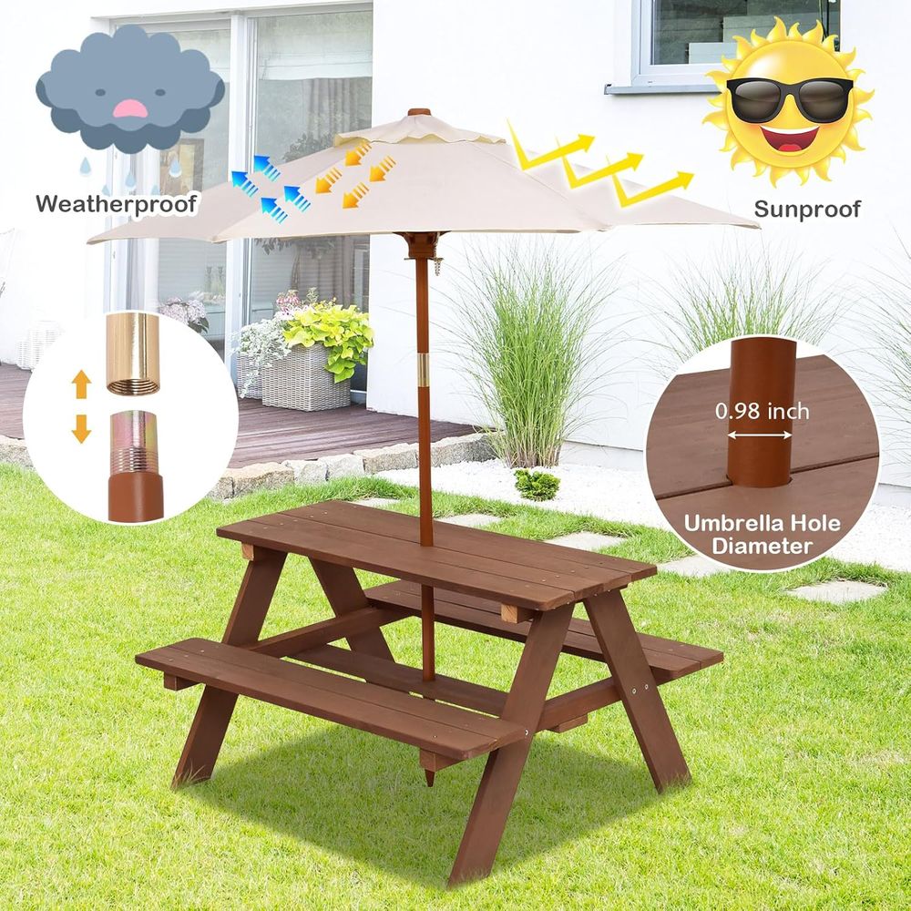 Kids Picnic Table, ir Wood Kid - Kids Outdoor Table And Chairs With Umbrella recension och pris