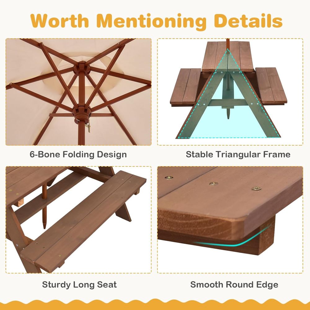 Kids Picnic Table, ir Wood Kid - Kids Outdoor Table And Chairs With Umbrella recension och pris