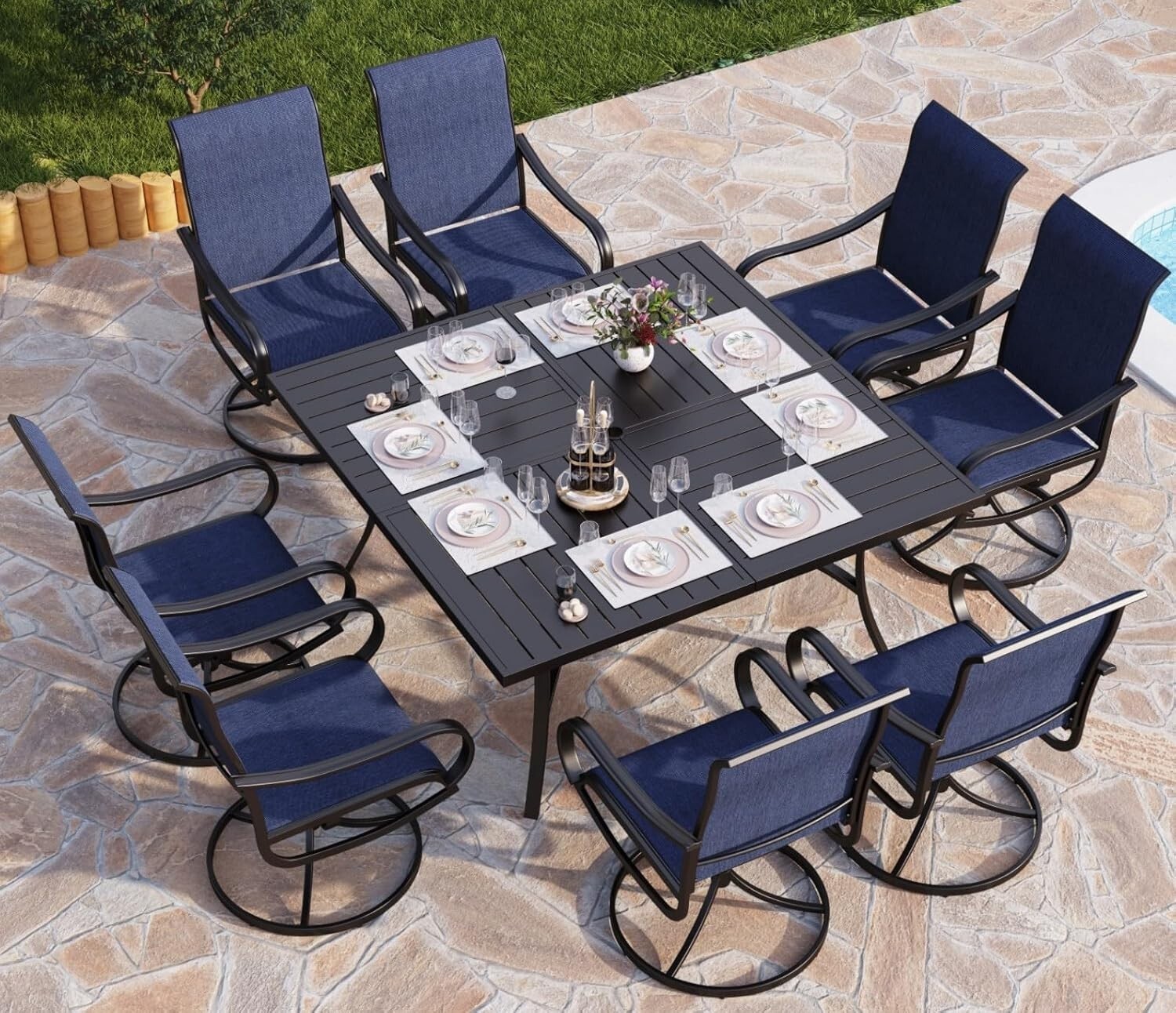 9 Piece Outdoor Dining Set Pat - Kids Outdoor Table And Chairs With Umbrella recension och pris